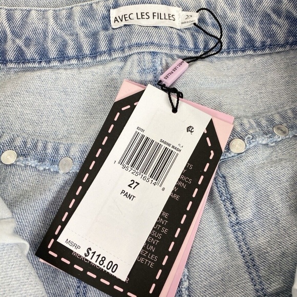 Avec Les Filles Jeans Studded High Rise Wide Leg Size 27 Sabine Wash - Picture 9 of 13